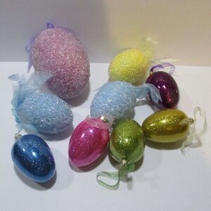 lot of beaded and glass Easter egg ornaments spring pastel glitter